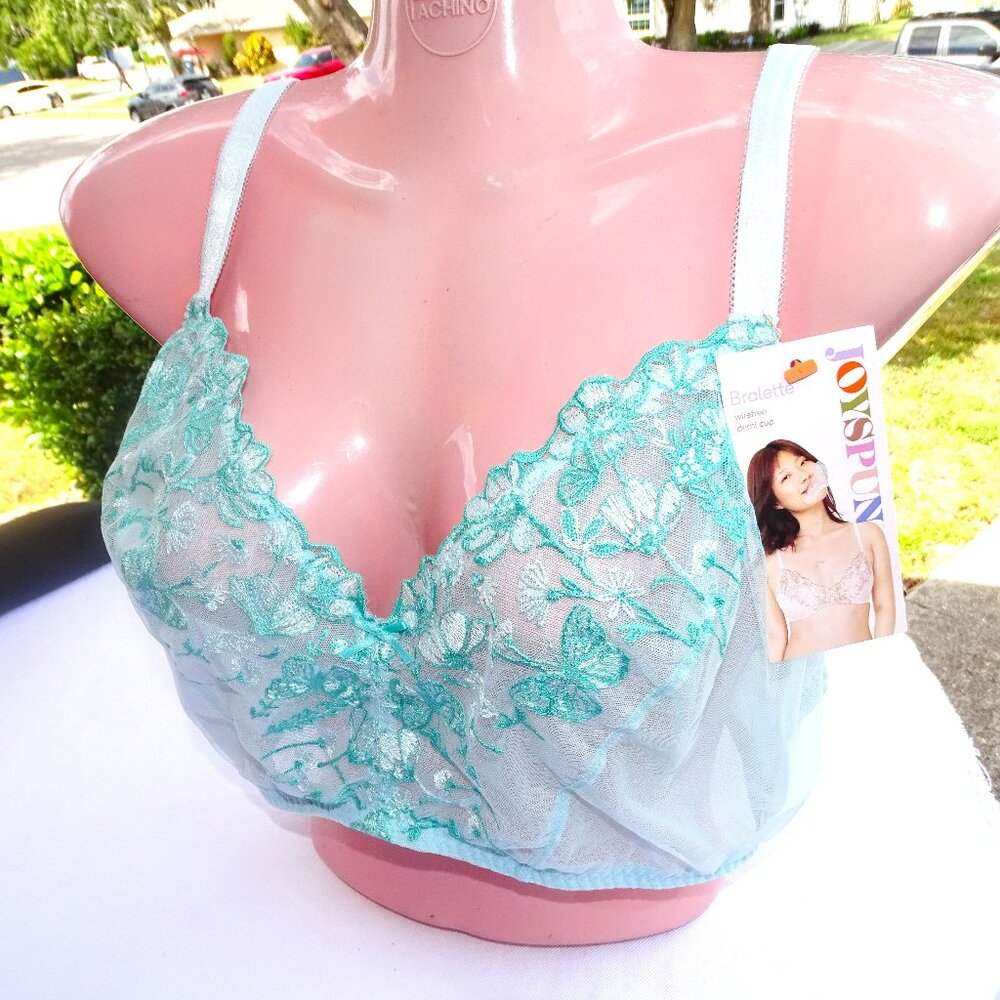 Joyspun Mint Green Soft Wirefree Embroidered Bralette XXL New - Picture 2 of 5